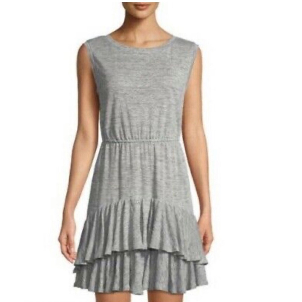 Rebecca Taylor Grey Ruffled Soft Linen Mini Dress
